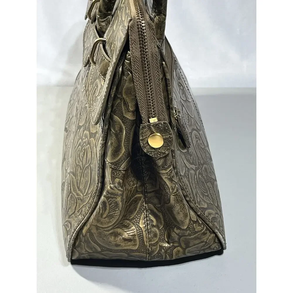 Maxx New York Floral Embossed Patent Leather Satchel Gold Zip Top Shoulder Bag